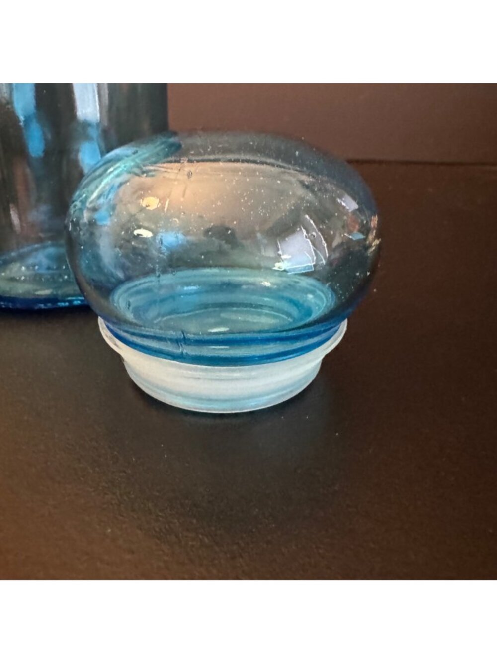VTG Blue Glass Apothecary Jar Dome Lid Made In Belgium Decorative Storage Contai - Picture 5 of 12